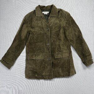 Y2K Jessica Holbrook Suede Jacket Olive Green Button Front Leather Size S Small